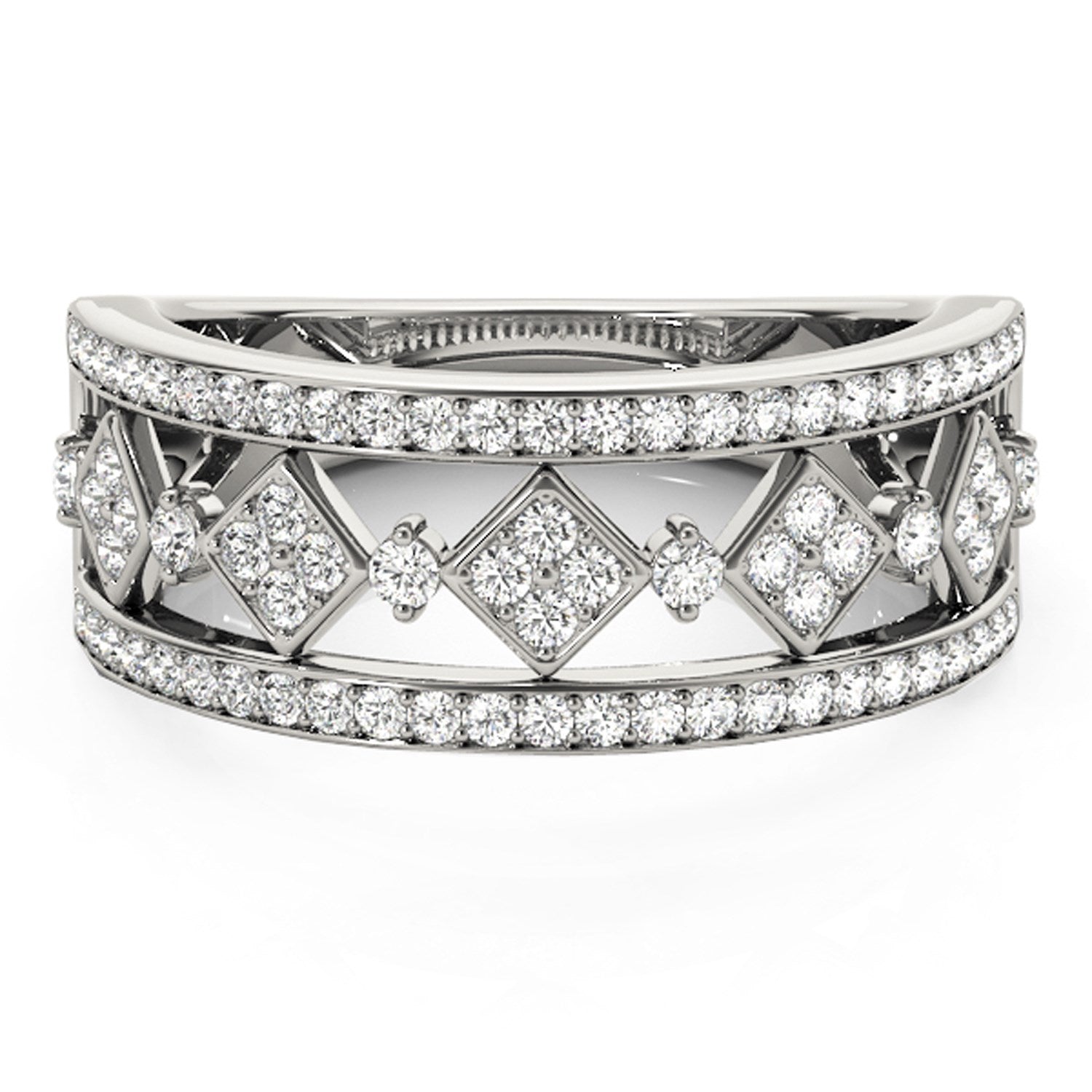 Diamond Studded Square Motif Ring in 14k White Gold (1/2 cttw) Bids.com