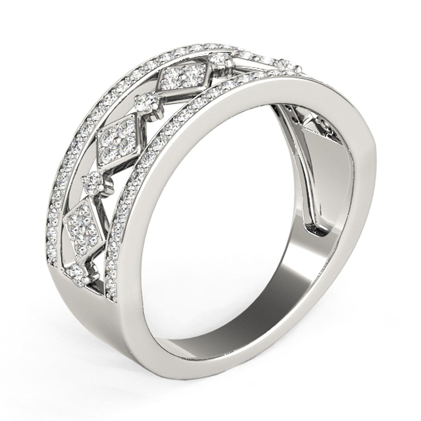 Diamond Studded Square Motif Ring in 14k White Gold (1/2 cttw) Bids.com