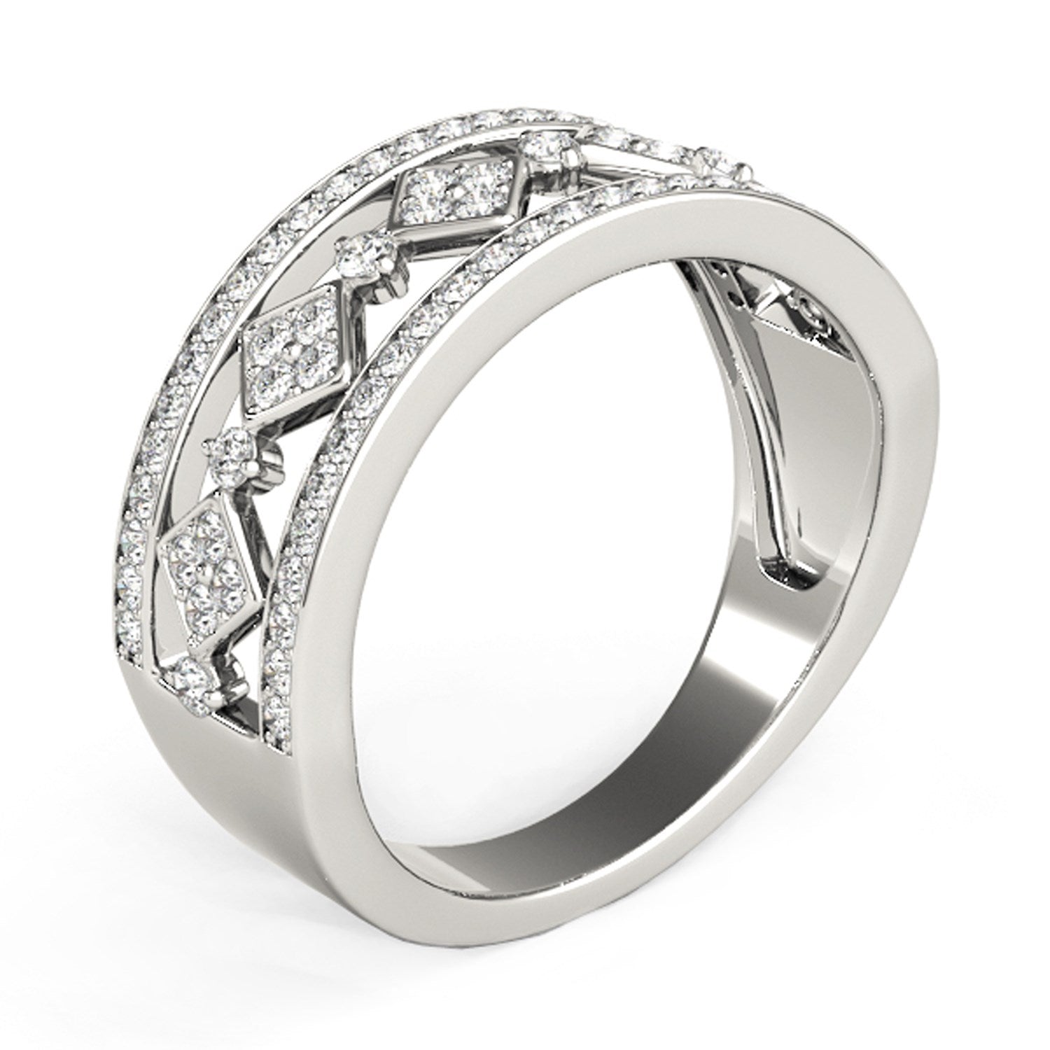 Diamond Studded Square Motif Ring in 14k White Gold (1/2 cttw) Bids.com