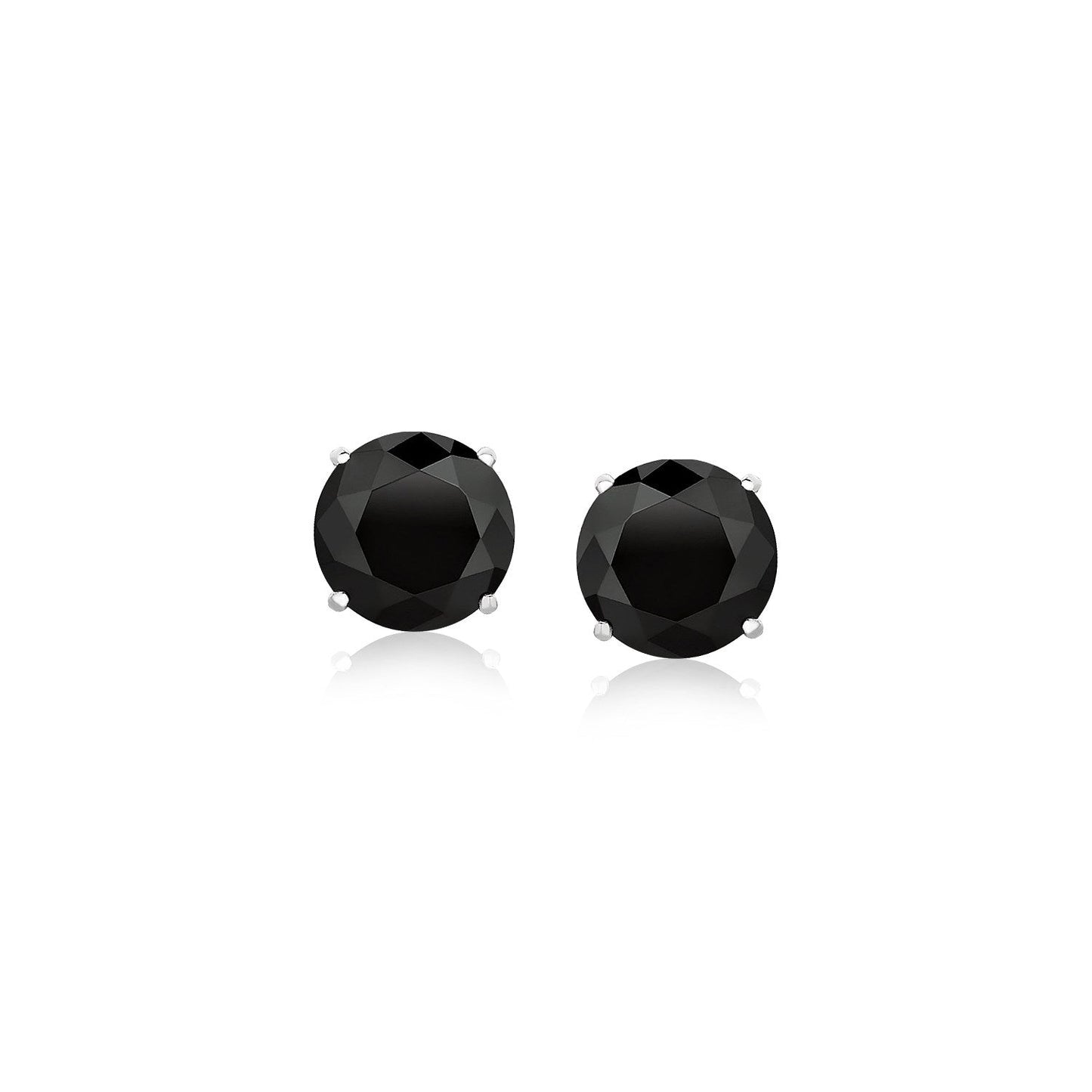 14k White Gold Stud Earrings with Black Faceted Cubic Zirconia(6mm) Bids.com