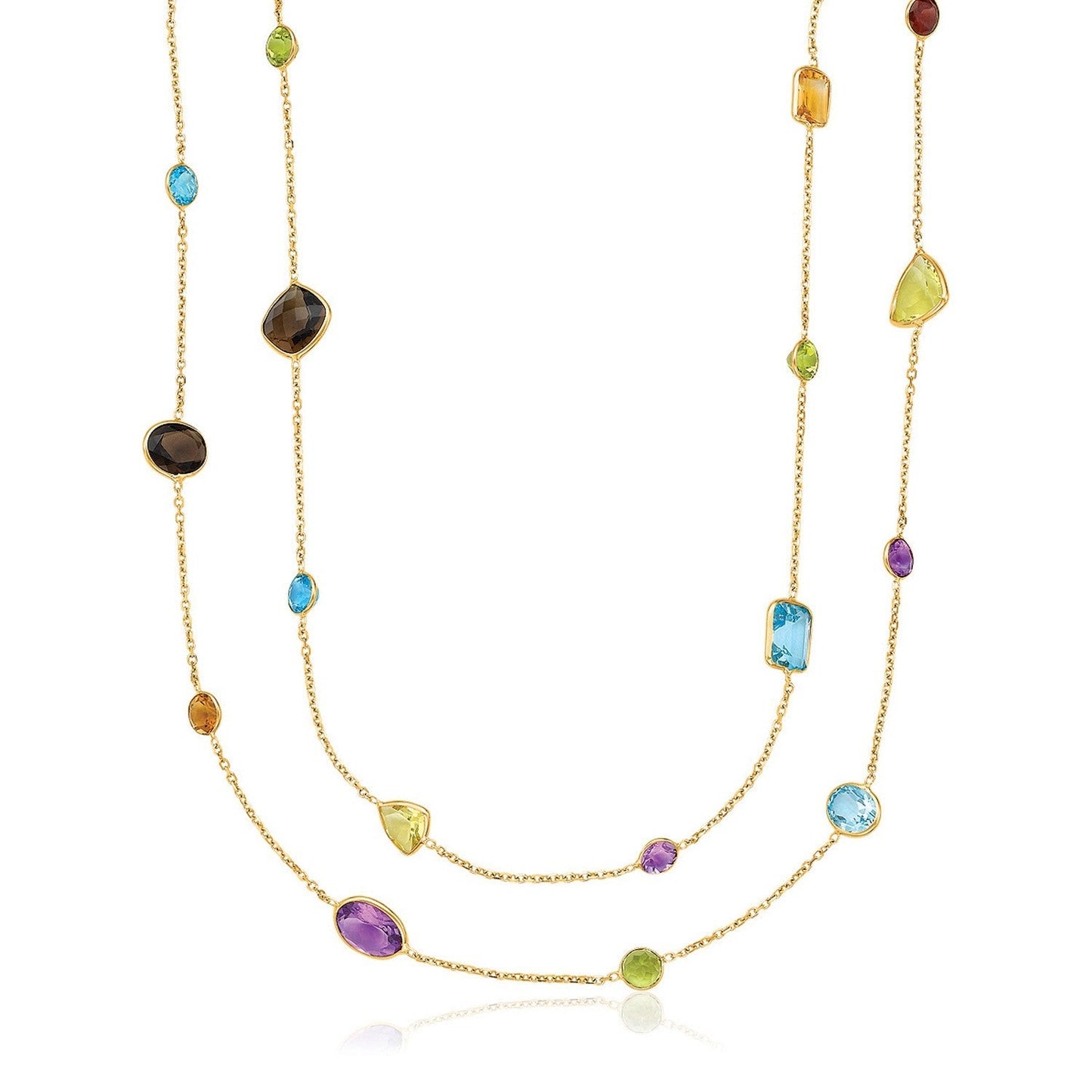 14k Yellow Gold Double Layer Multi Gem Necklace Bids.com
