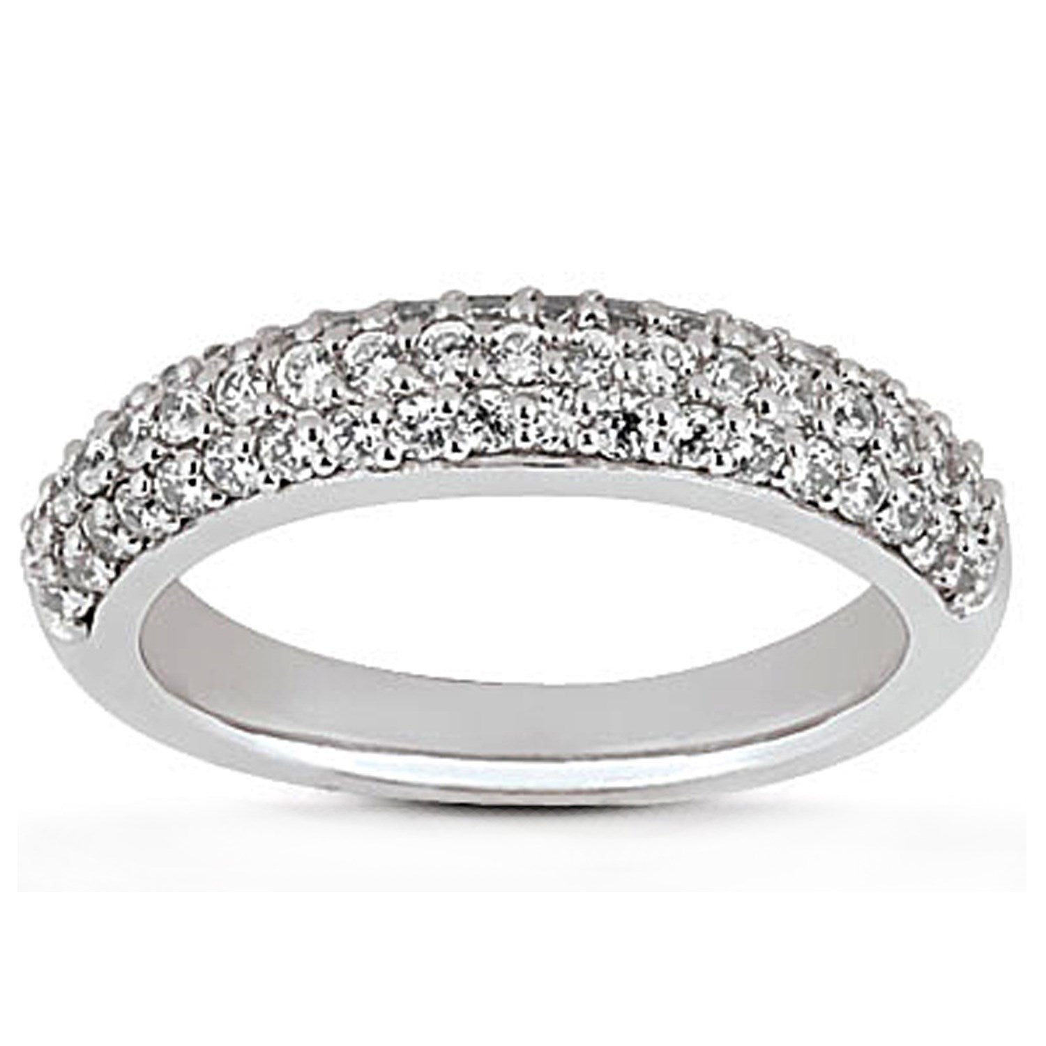 14k White Gold Triple Multi-Row Micro- Pave Diamond Wedding Ring Band Bids.com