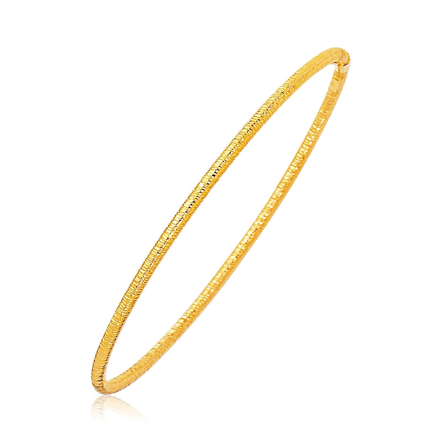 14k Yellow Gold Thin Textured Stackable Bangle Bids.com