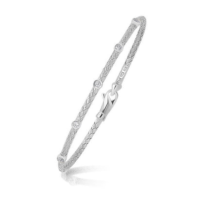 14k White Gold Diamond Accent Station Basket Weave Bracelet Bids.com