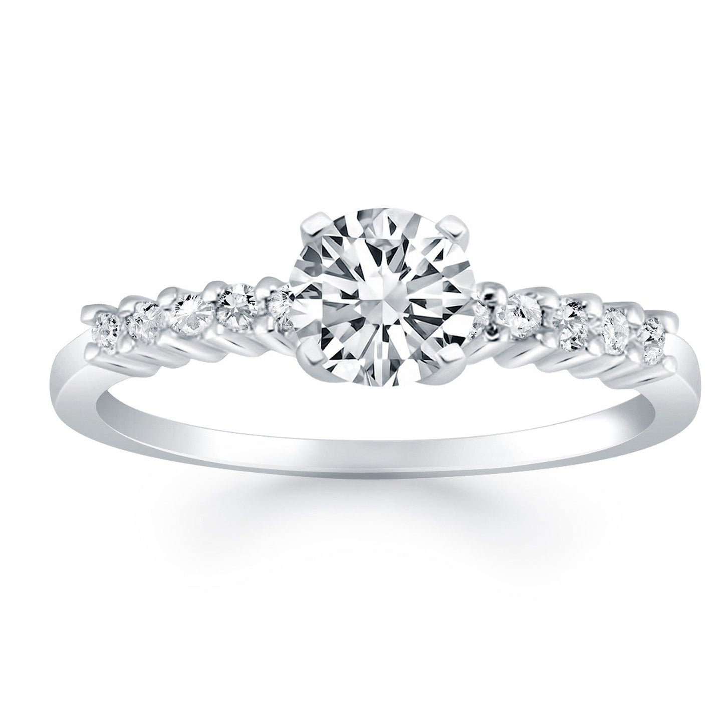 14k White Gold Shared Prong Accent Diamond Engagement Ring Bids.com