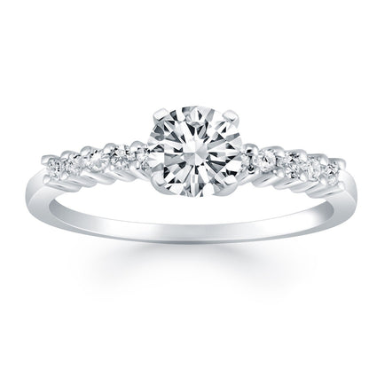 14k White Gold Shared Prong Accent Diamond Engagement Ring Bids.com