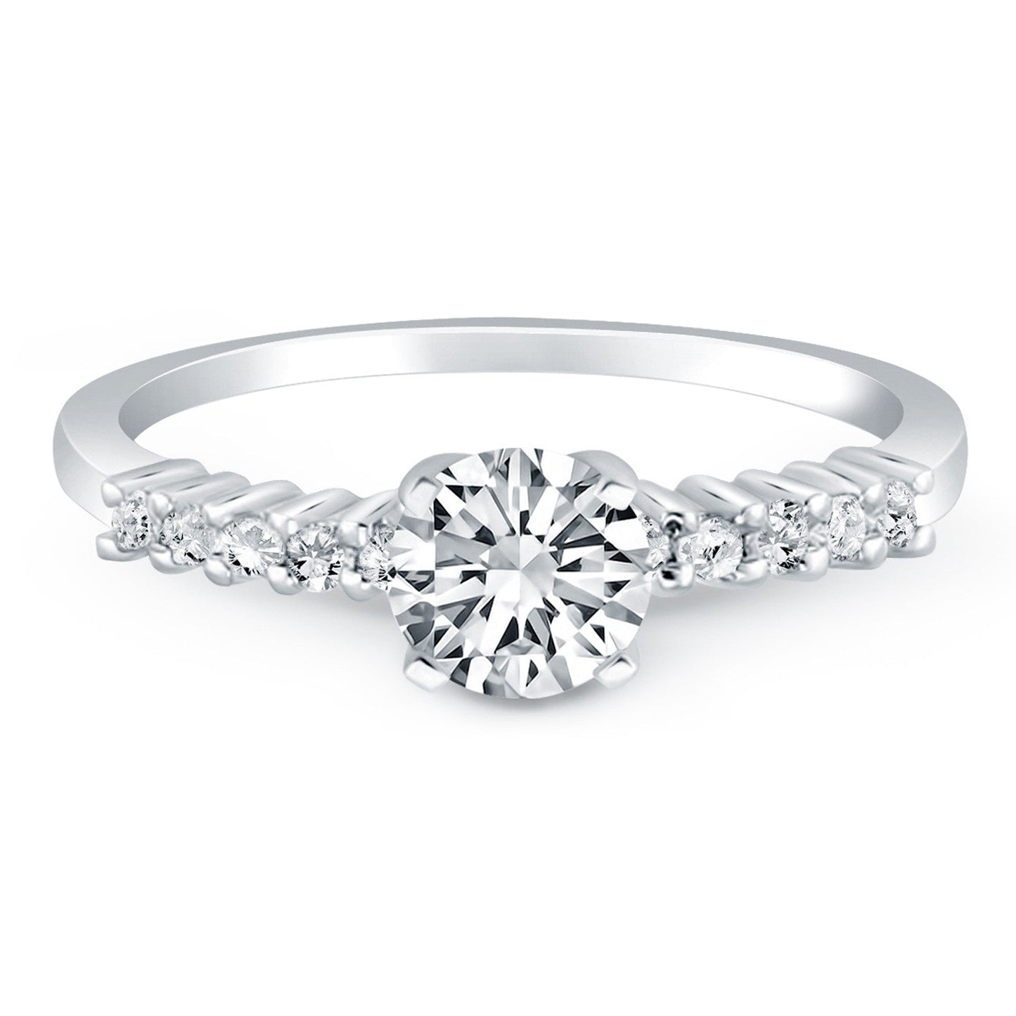 14k White Gold Shared Prong Accent Diamond Engagement Ring Bids.com