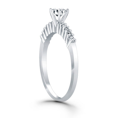 14k White Gold Shared Prong Accent Diamond Engagement Ring Bids.com