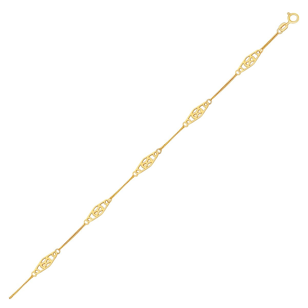 14k Yellow Gold Anklet with Fancy Diamond Shape Filigree Stations Bids.com