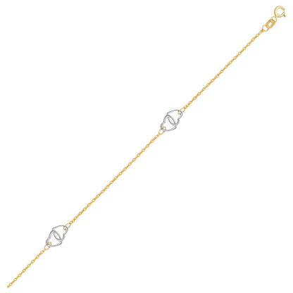 14k Two Tone Gold Entwined Heart Stationed Anklet Bids.com