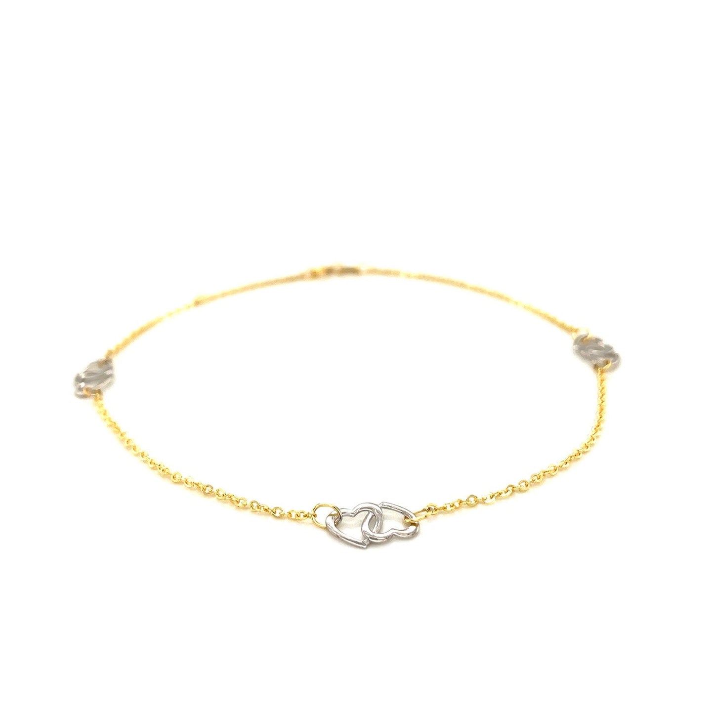 14k Two Tone Gold Entwined Heart Stationed Anklet Bids.com