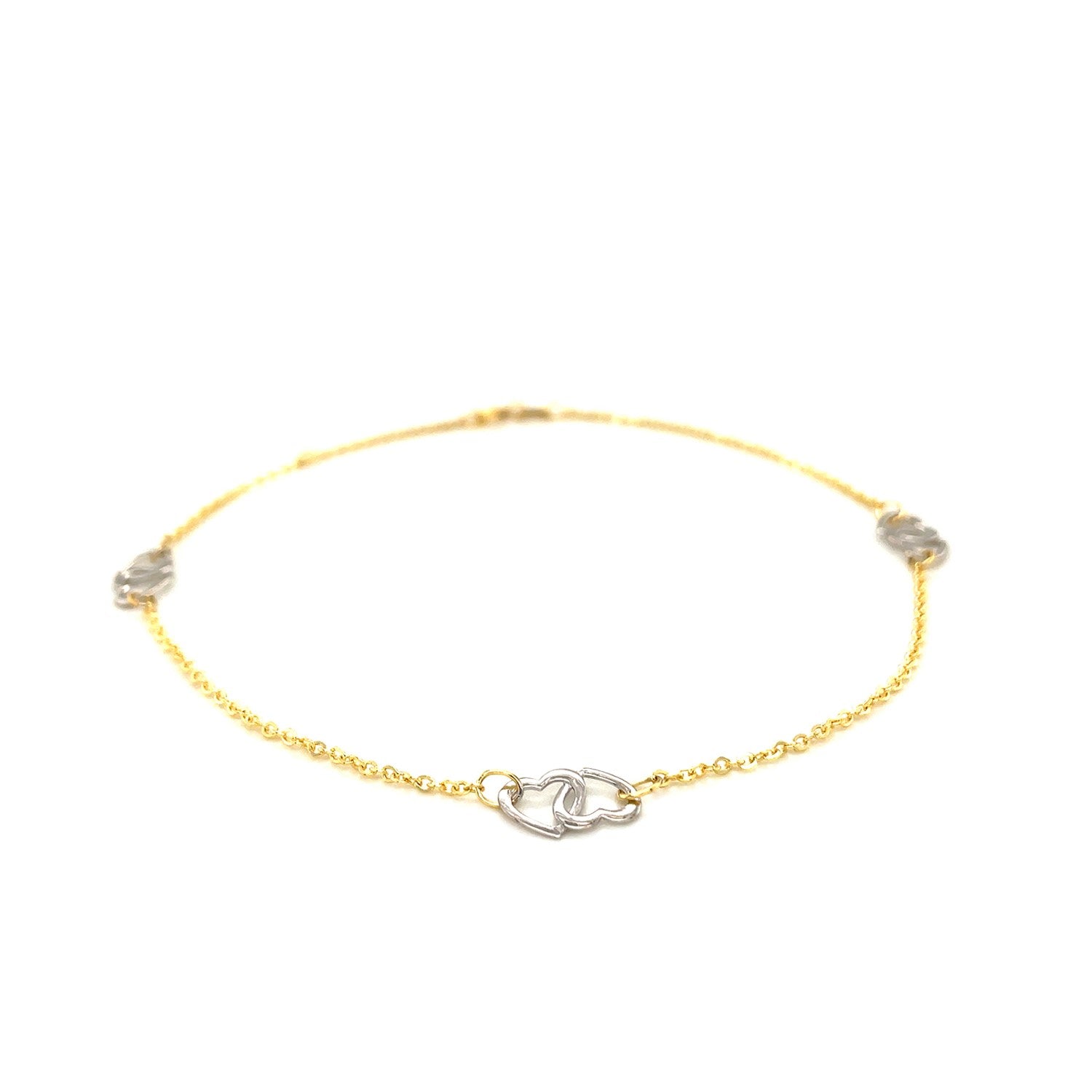 14k Two Tone Gold Entwined Heart Stationed Anklet Bids.com