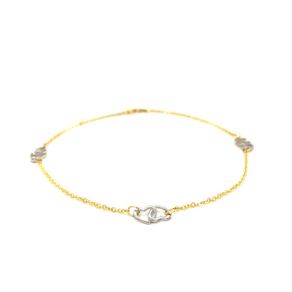14k Two Tone Gold Entwined Heart Stationed Anklet Bids.com
