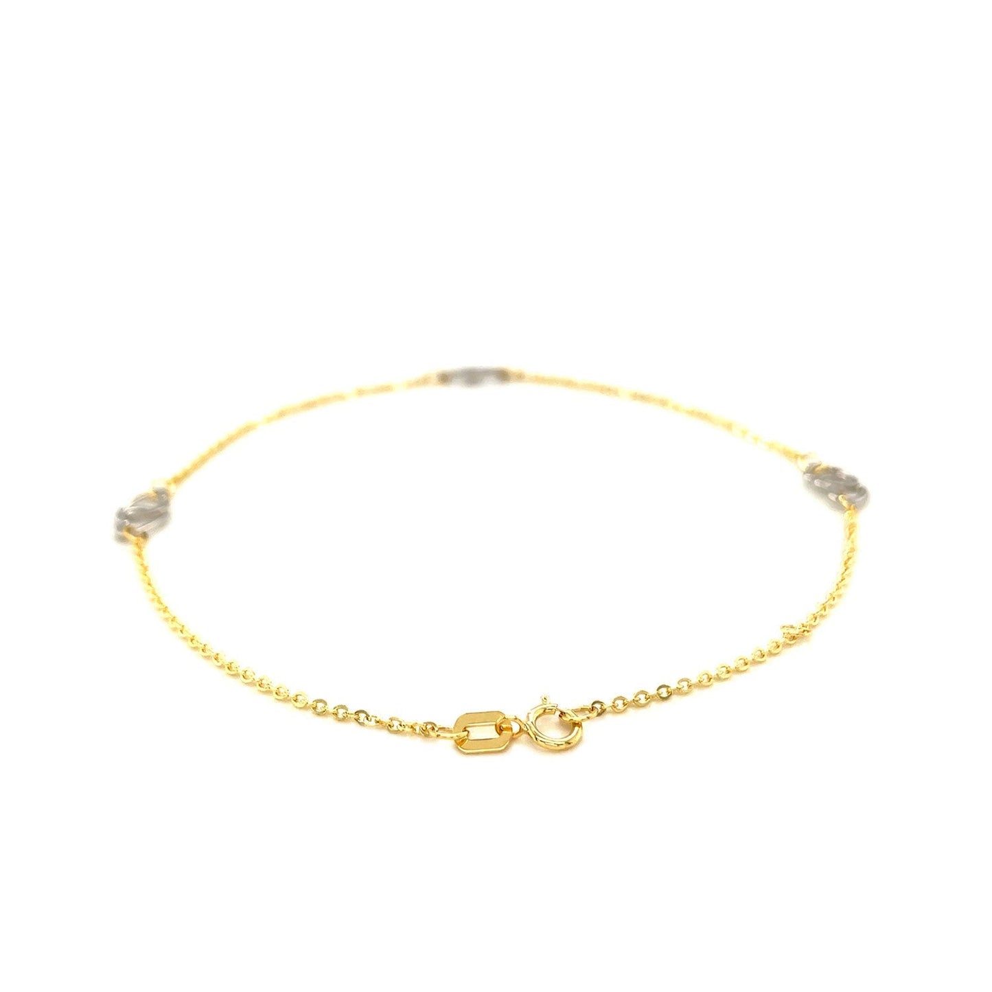 14k Two Tone Gold Entwined Heart Stationed Anklet Bids.com