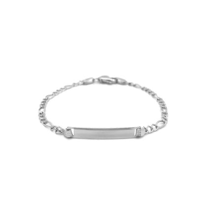 14k White Gold Figaro Chain Fancy Children's ID Bracelet Bids.com