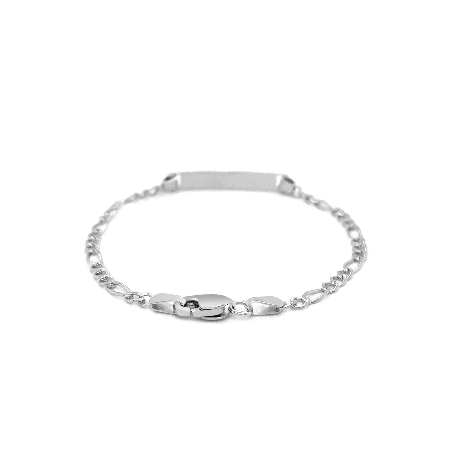 14k White Gold Figaro Chain Fancy Children's ID Bracelet Bids.com