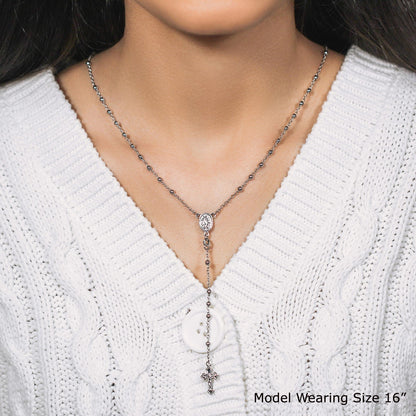 Fine Rosary Chain and Bead Necklace in Sterling Silver Bids.com