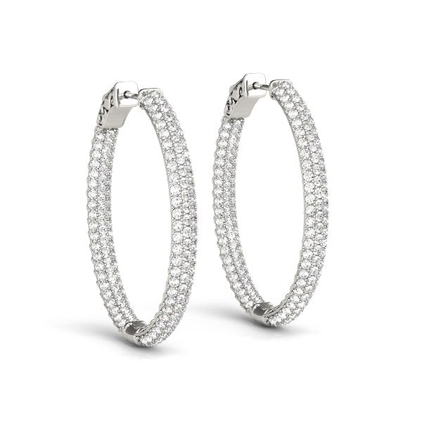 14k White Gold Diamond Hoop Double Sided Three Row Earrings (2 cttw) Bids.com