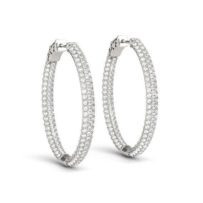 14k White Gold Diamond Hoop Double Sided Three Row Earrings (2 cttw) Bids.com