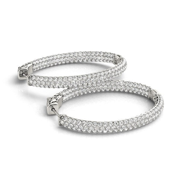 14k White Gold Diamond Hoop Double Sided Three Row Earrings (2 cttw) Bids.com