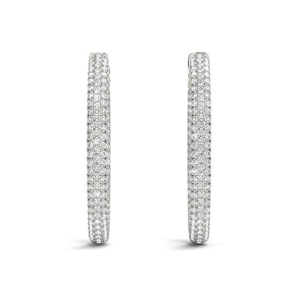 14k White Gold Diamond Hoop Double Sided Three Row Earrings (2 cttw) Bids.com