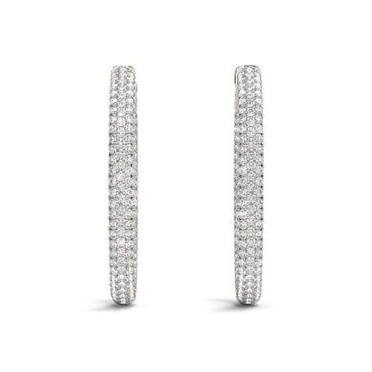 14k White Gold Diamond Hoop Double Sided Three Row Earrings (2 cttw) Bids.com