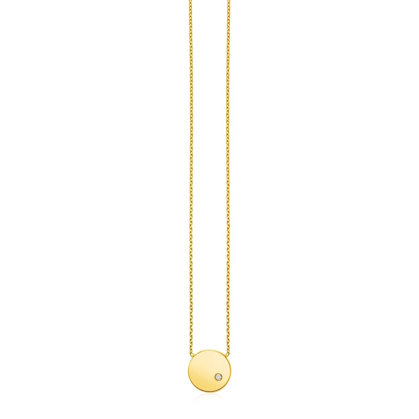 14k Yellow Gold Necklace with Polished Round Pendant with Diamond Bids.com