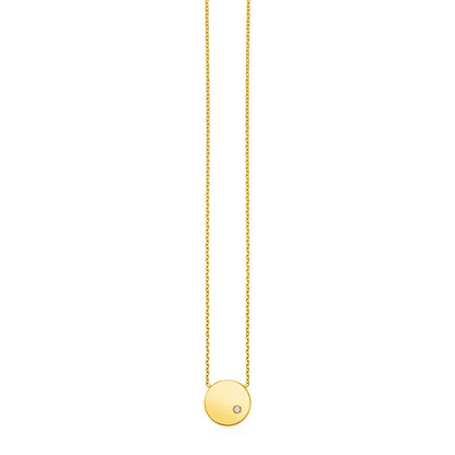 14k Yellow Gold Necklace with Polished Round Pendant with Diamond Bids.com