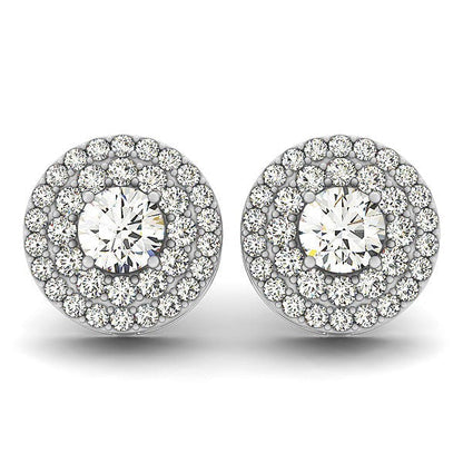 14k White Gold Double Halo Round Diamond Earrings (1 1/4 cttw) Bids.com