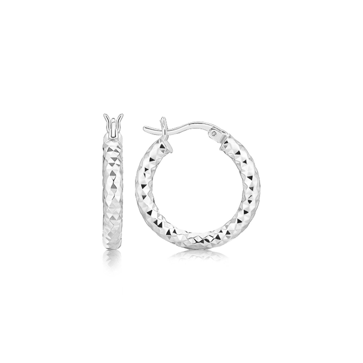 Sterling Silver Polished Rhodium Plated Faceted Hoop Style Earrings Bids.com