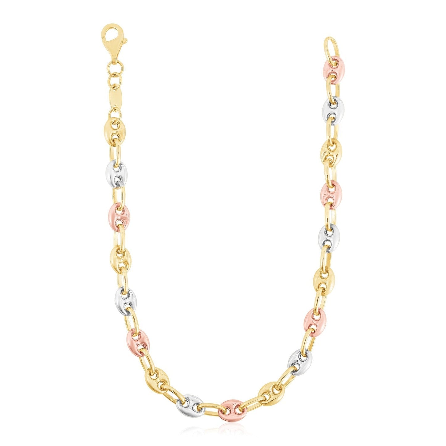 14k Tri Color Gold High Polish Puffed Mariner Link Chain Bids.com