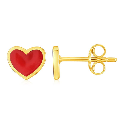 14k Yellow Gold and Enamel Red Heart Stud Earrings Bids.com