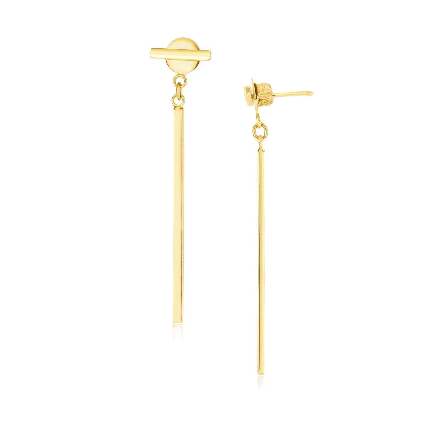 14k Yellow Gold Modern Disc and Bar Drop Earrings Bids.com