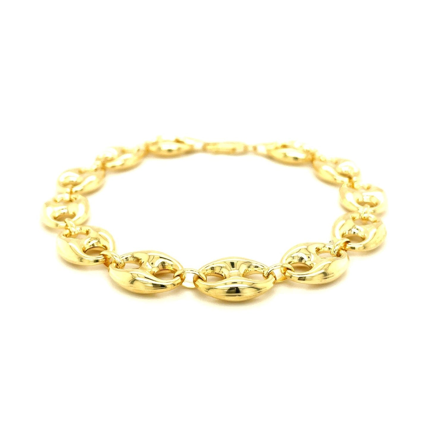 11.0mm 14k Yellow Gold Puffed Mariner Link Bracelet Bids.com