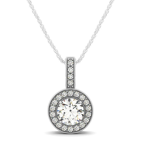 Milgrain Edge Diamond Halo Pendant in 14k White Gold (5/8 cttw) Bids.com