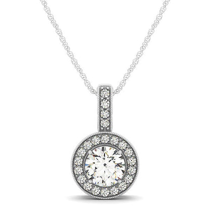 Milgrain Edge Diamond Halo Pendant in 14k White Gold (5/8 cttw) Bids.com