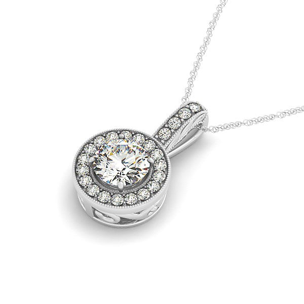 Milgrain Edge Diamond Halo Pendant in 14k White Gold (5/8 cttw) Bids.com