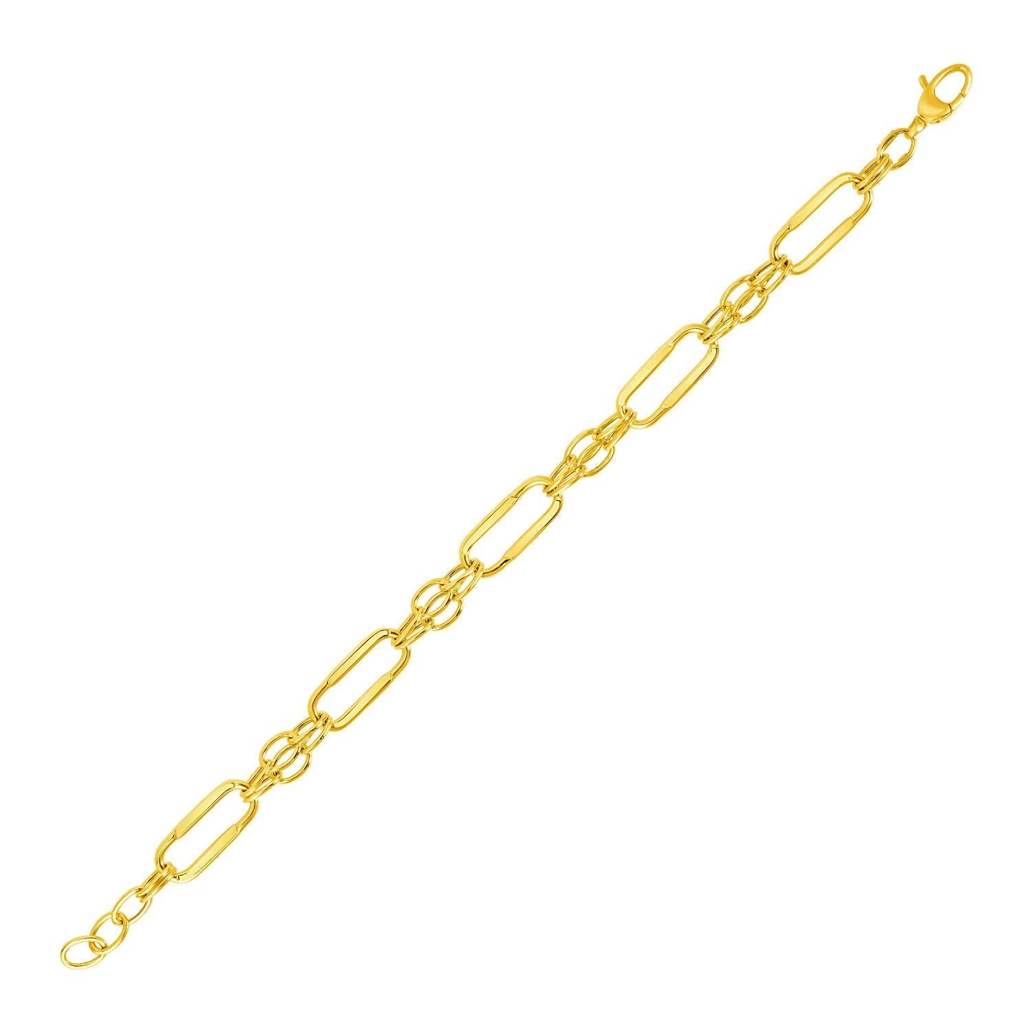 14k Yellow Gold Bracelet with Polished Rectangular Oval Links Bids.com