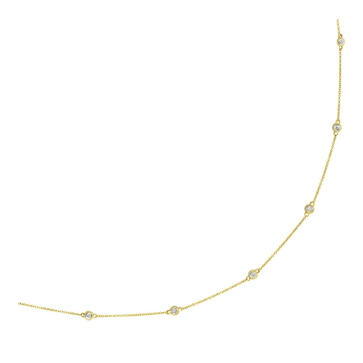 14k Yellow Gold Station Necklace with Round Diamonds Bids.com