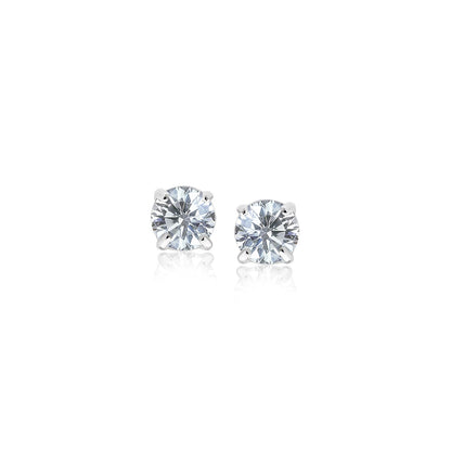 14k White Gold 3mm Faceted White Cubic Zirconia Stud Earrings Bids.com