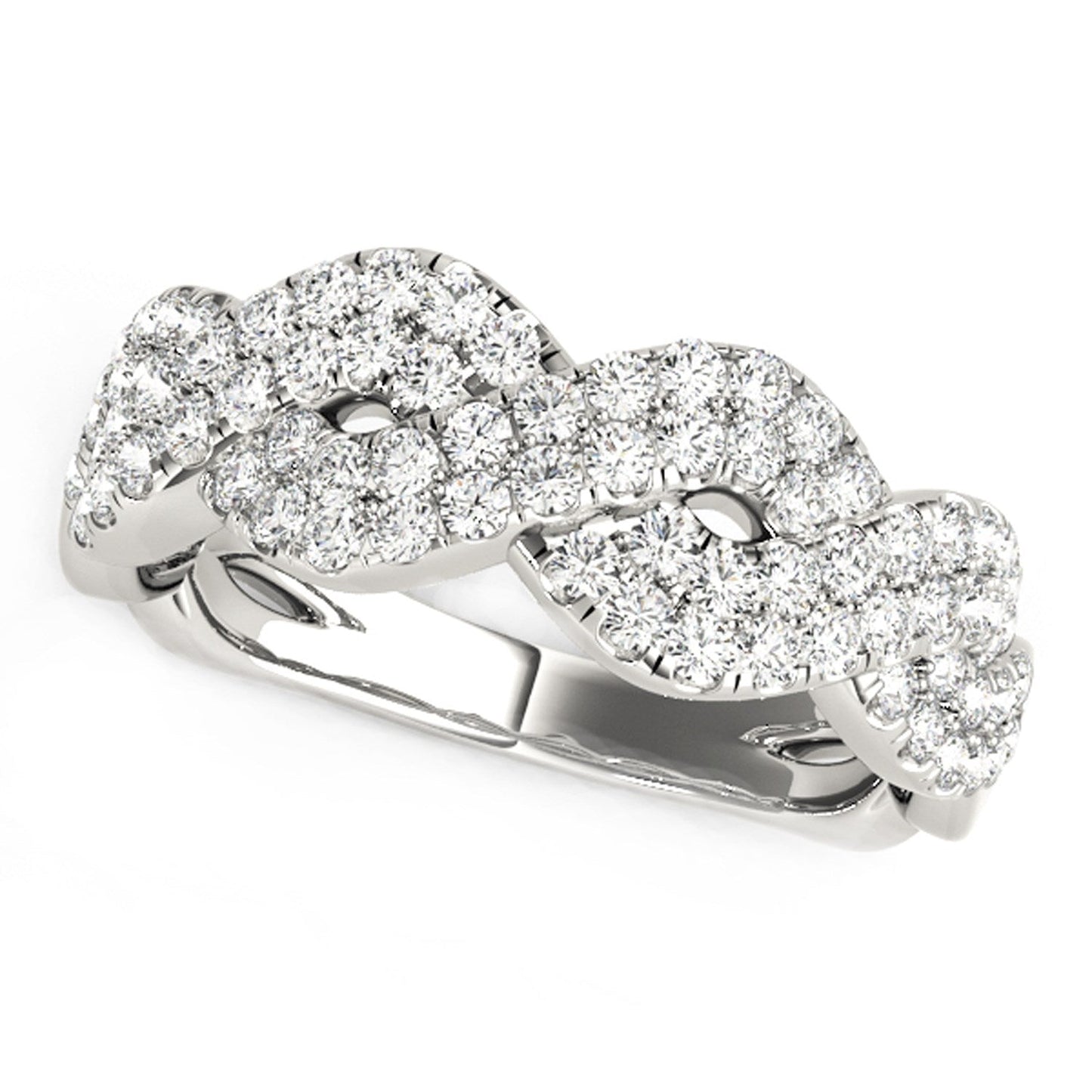 Diamond Studded Interlocking Waves Ring in 14k White Gold (5/8 cttw) Bids.com