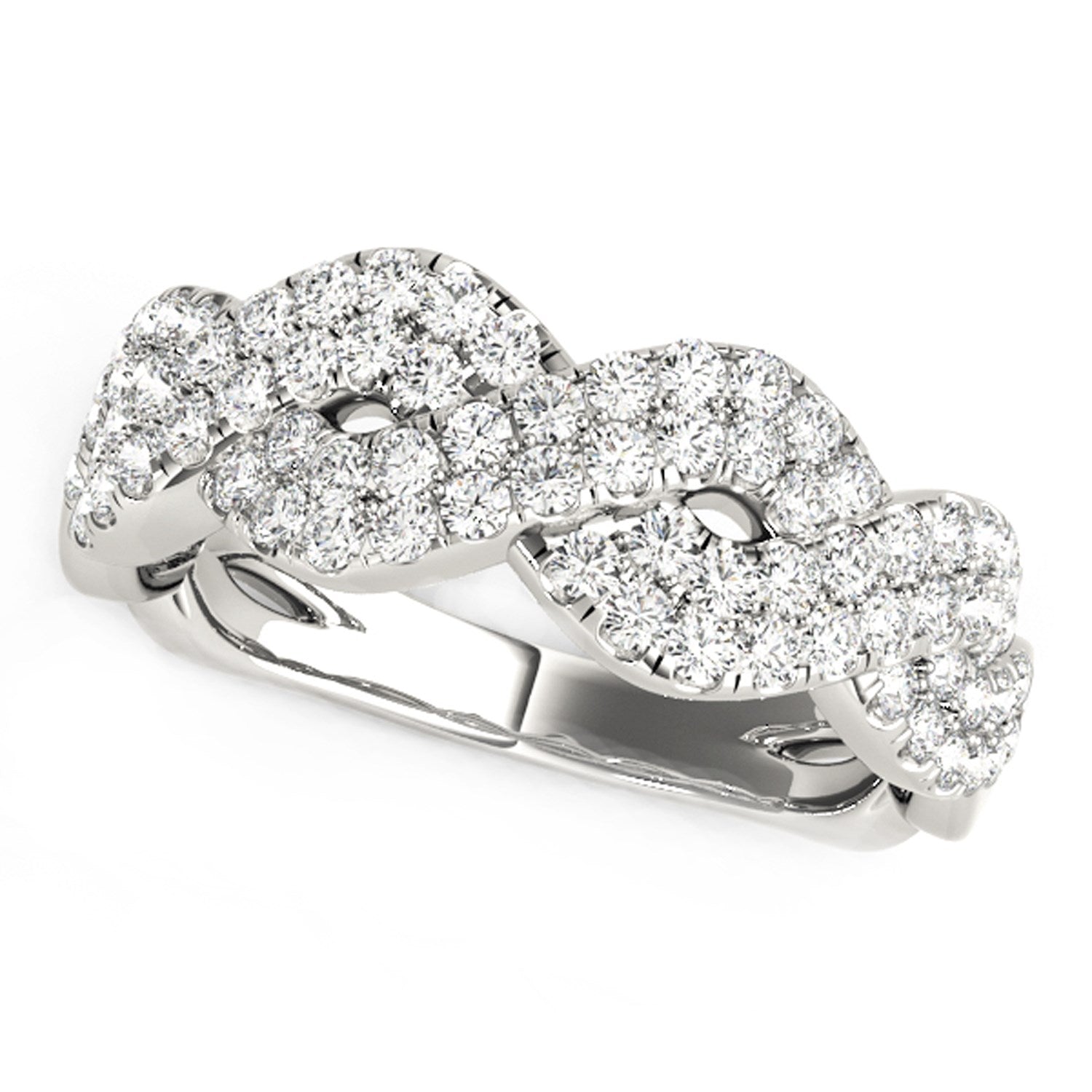Diamond Studded Interlocking Waves Ring in 14k White Gold (5/8 cttw) Bids.com