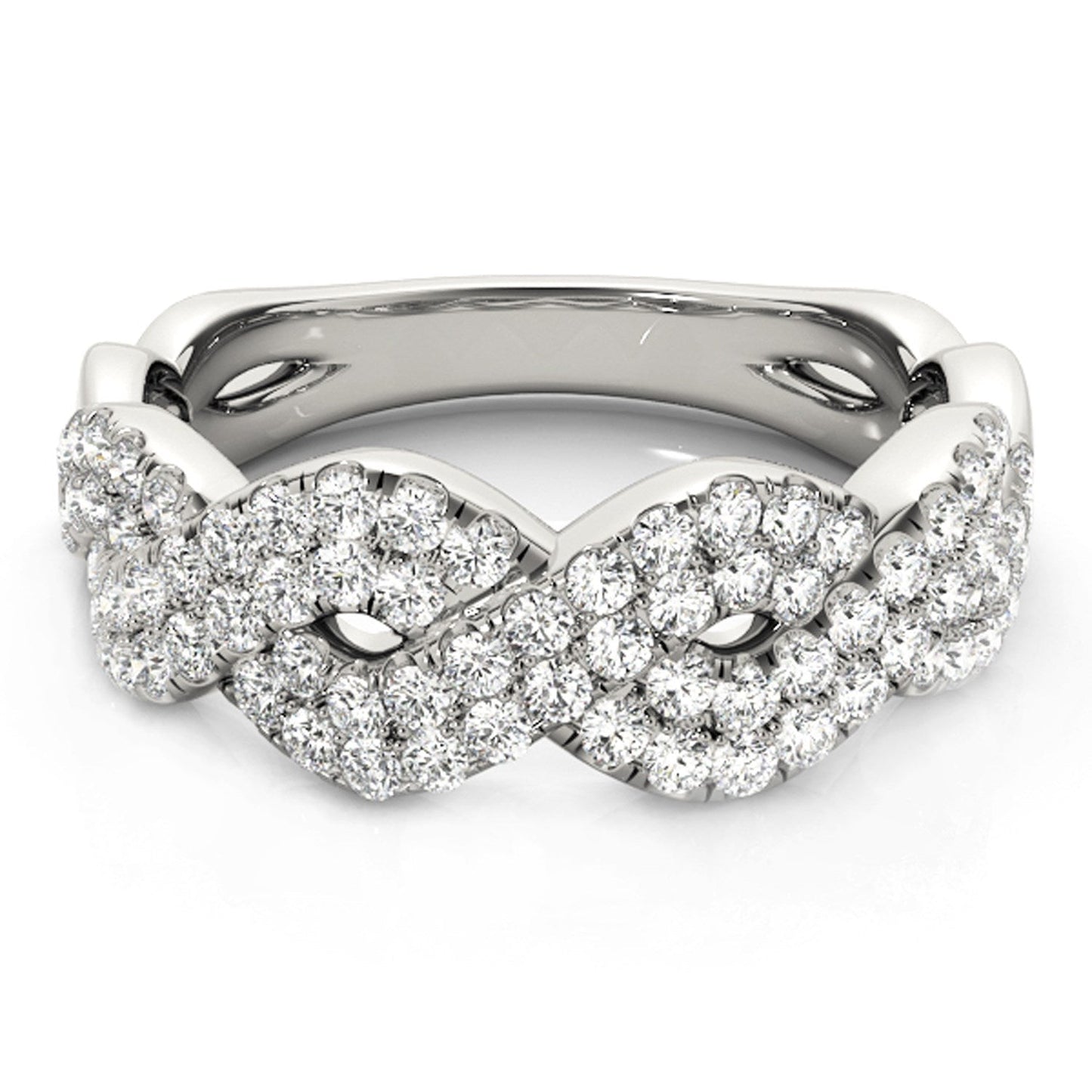 Diamond Studded Interlocking Waves Ring in 14k White Gold (5/8 cttw) Bids.com