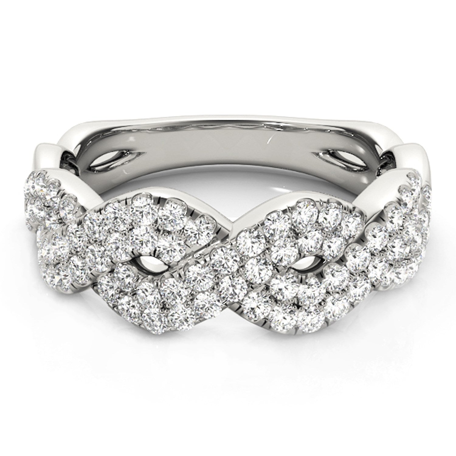 Diamond Studded Interlocking Waves Ring in 14k White Gold (5/8 cttw) Bids.com