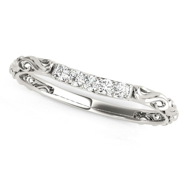 14k White Gold Antique Style Curved Diamond Wedding Band (1/10 cttw) Bids.com