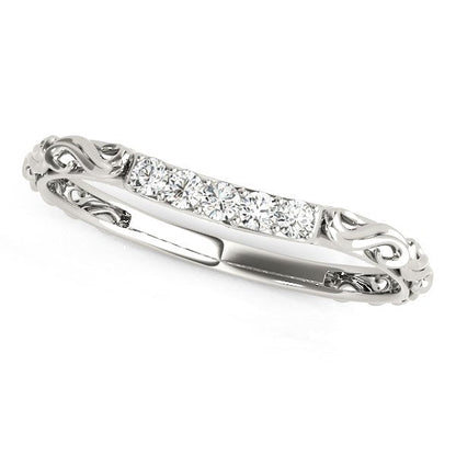 14k White Gold Antique Style Curved Diamond Wedding Band (1/10 cttw) Bids.com