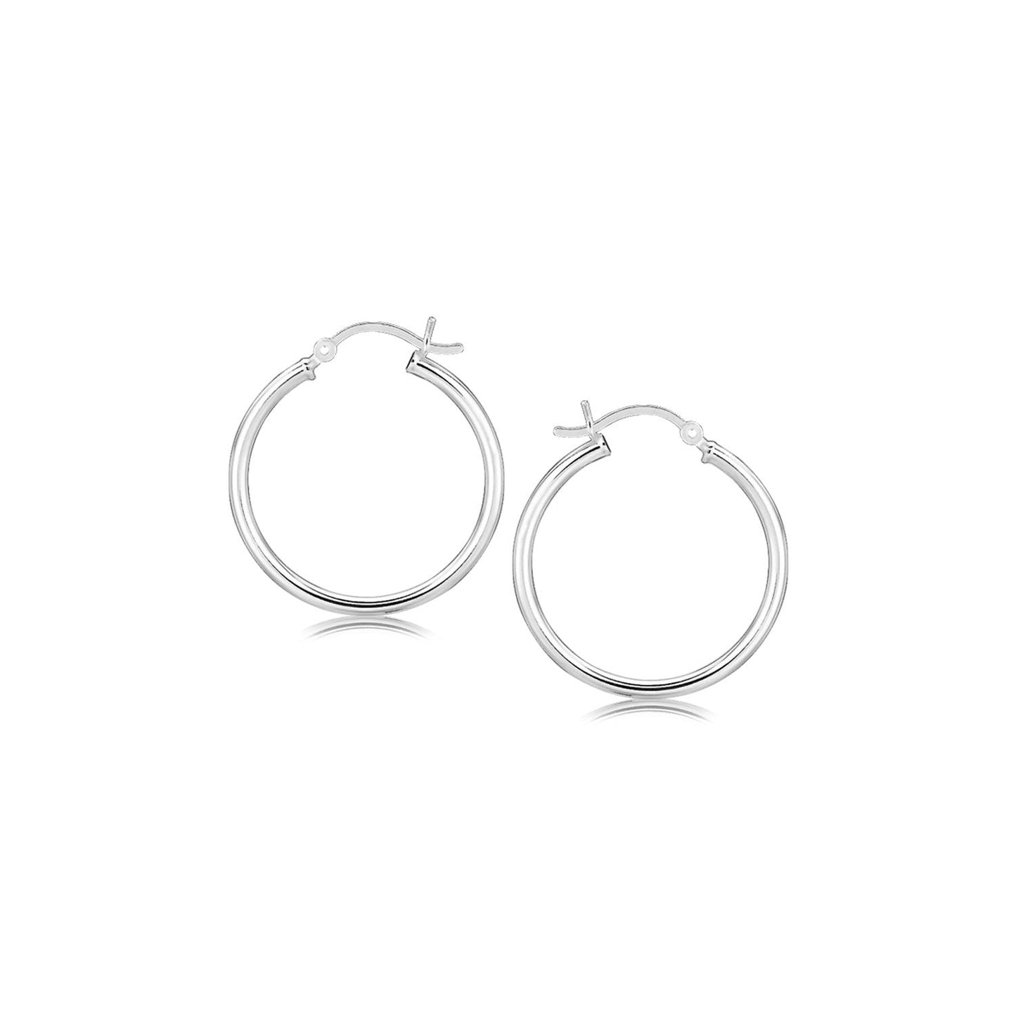 Sterling Silver Rhodium Plated Thin and Polished Hoop Motif Earrings (25mm) Bids.com