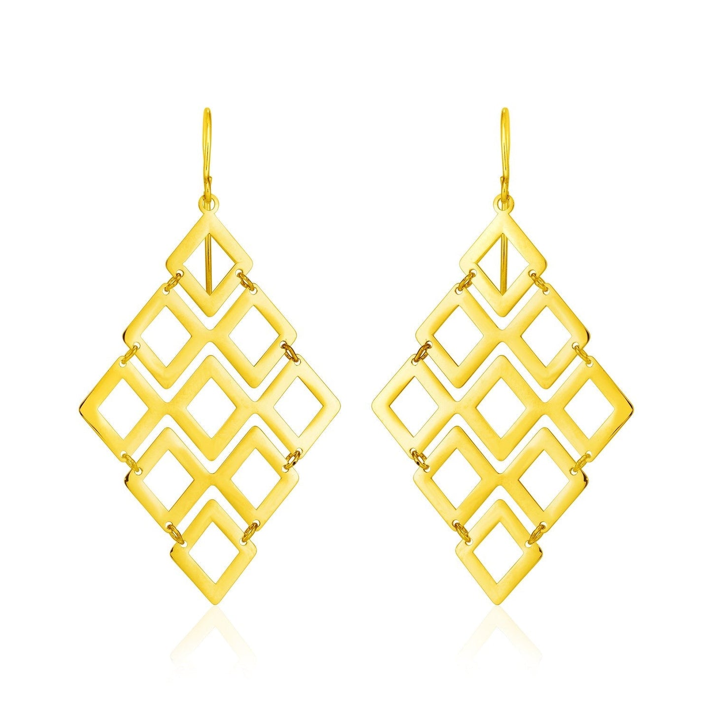 14k Yellow Gold Earrings with Polished Open Diamond Motifs Bids.com