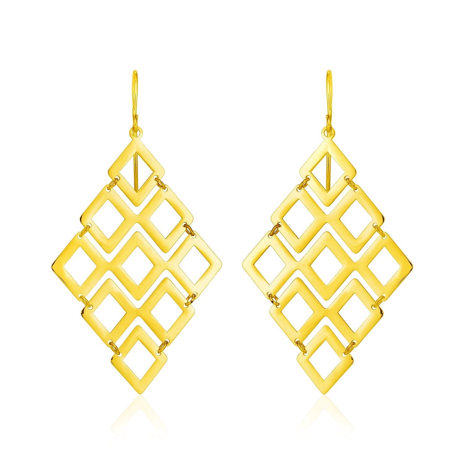 14k Yellow Gold Earrings with Polished Open Diamond Motifs Bids.com