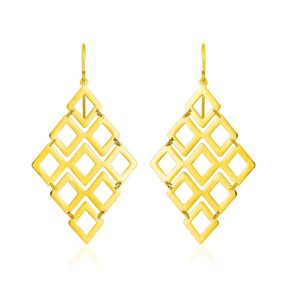 14k Yellow Gold Earrings with Polished Open Diamond Motifs Bids.com